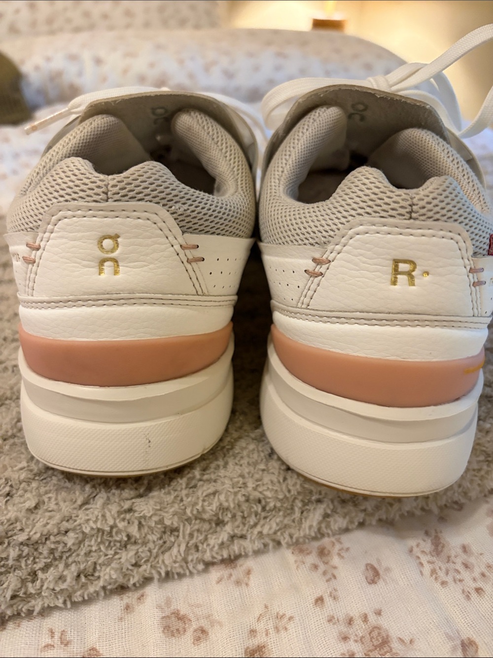 On Running Women's White Sneakers with Blush Heel Accent - Picture 10 of 16